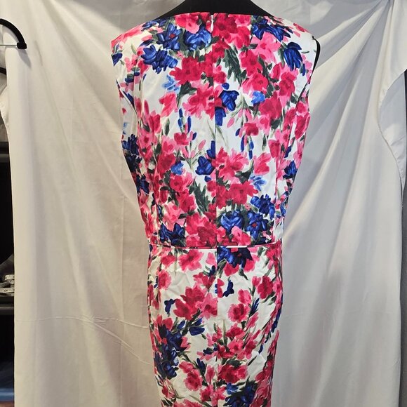 Talbots Floral Dress Size 14W Blue, Red, & White Lined Zip Sleeveless - Picture 7 of 9